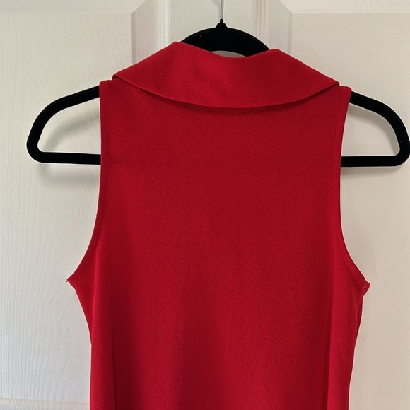 Solid Zippered Front Sleeveless Collared Dress Red Size Small Like New - Picture 7 of 8